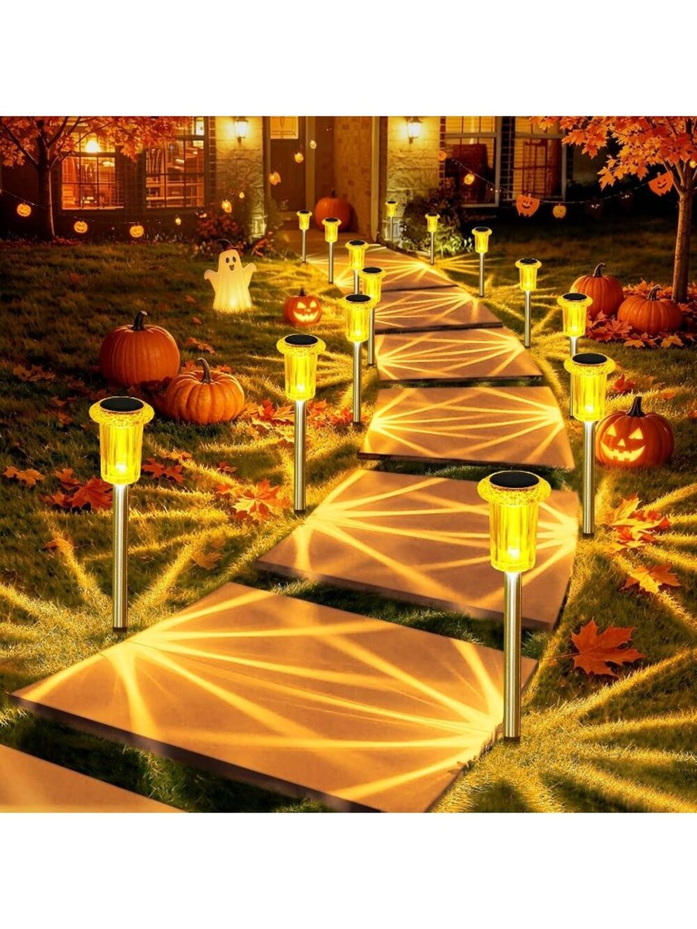 10 Pack Orange Solar Halloween Lights Outdoor Yard Waterproof Halloween Decor